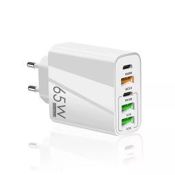 Cargador rpido F002 65W 5 puertos 3 USB-A + 2 USB-C PD QC3.0