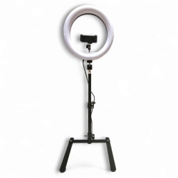 Soporte para celular con altura e inclinacin regulable y Aro Led con seleccin de luz clida o fra