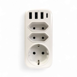 Adaptador  Cargador de pared Shucko con puertos de carga 3 USB + 1 USB-C + 1 Shucko + 2 Dos en linea