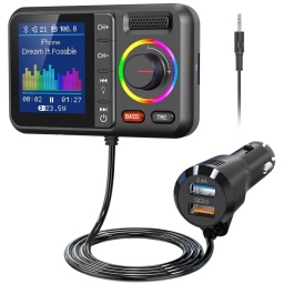 Transmisor FM Bluetooth BT98 para Auto con Pantalla TFT, Carga R�pida QC3.0PD30W y Reproductor USBTF