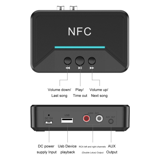 Receptor audio nfc bt 5.0 con alcance 10 mtrs