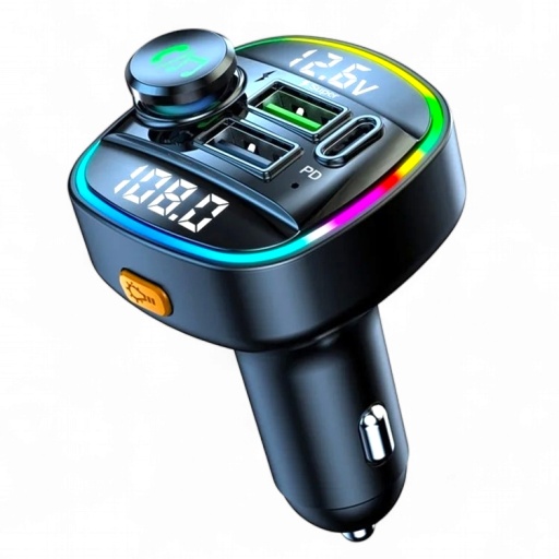 Cargador para auto con luz ambiente, bluetooth, mp3 player y manos libres