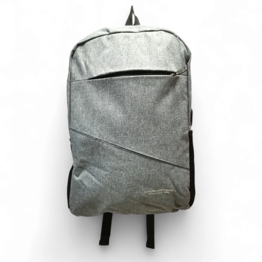 Mochilas color gris para notebook con cable cargador celular en tela resistente