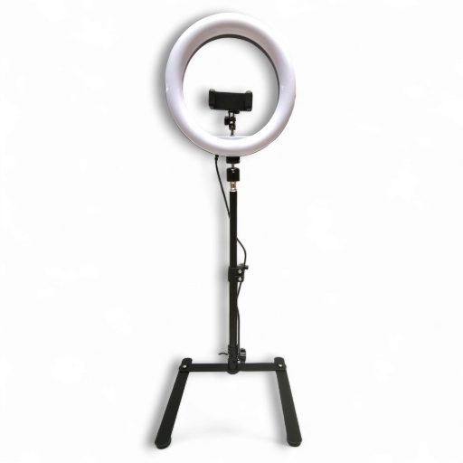 Soporte para celular con altura e inclinacin regulable y Aro Led con seleccin de luz clida o fra