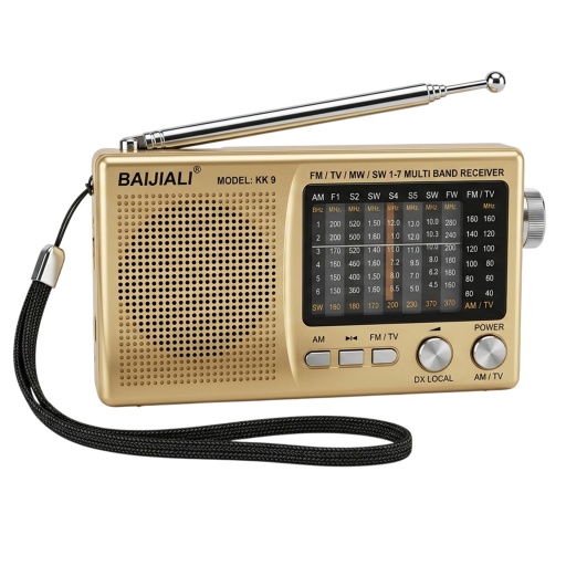 Radio kk9 color oro con AM y FM lleva 2 pilas AA (NO INCLUIDAS) estilo bolsillo