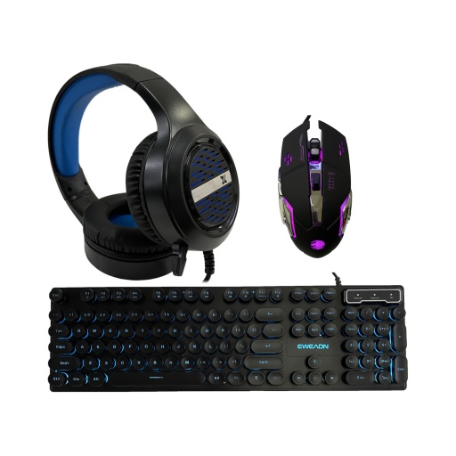 Kit Combo Gamer Teclado + Mouse + Auriculares USB Retroiluminado Multimedia