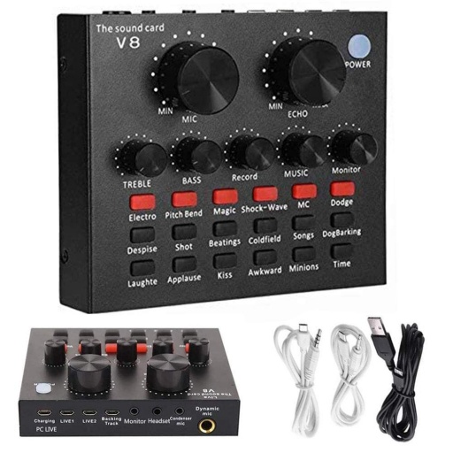 Interface tarjeta consola de sonido V8 podcast streaming