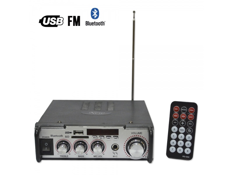 Amplificador de Audio C/Lector USB y SD + FM Bluetooth GCM-009