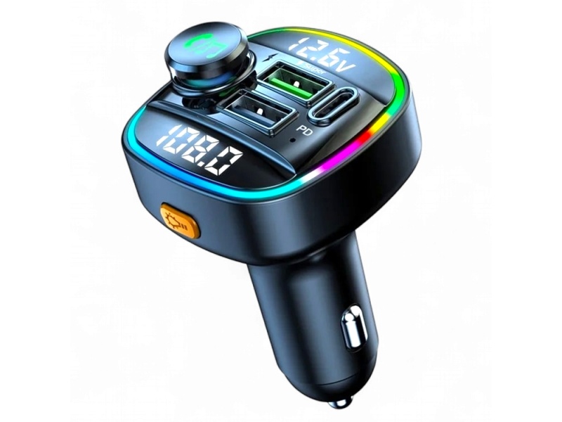 Cargador para auto con luz ambiente, bluetooth, mp3 player y manos libres