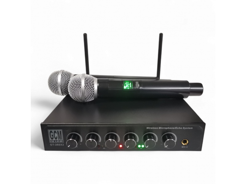 Kit de 2 Microfonos inalambricos con entrada de audio y control de tonos y eco GCM GT-260x2