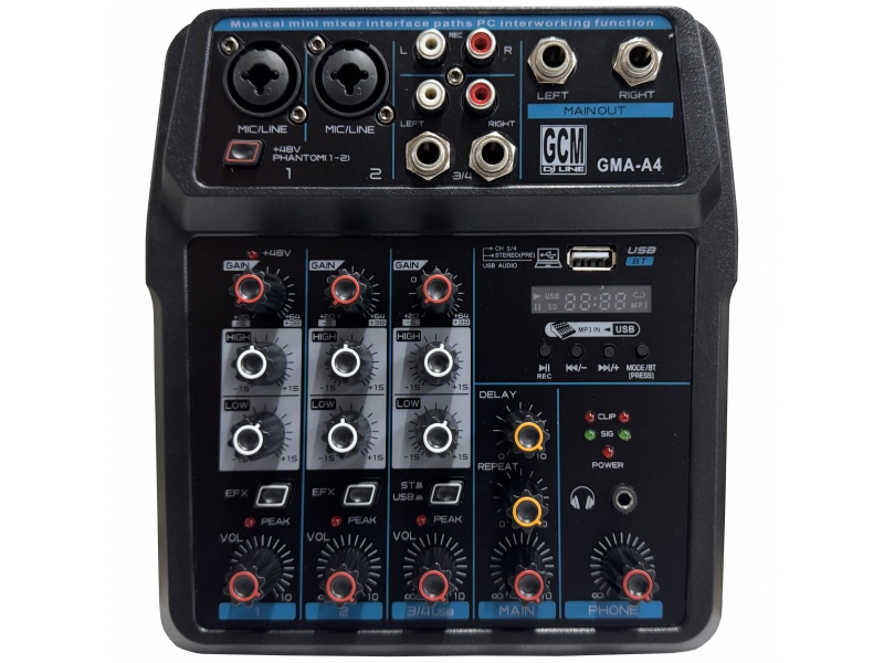Mixer/Consola 4 canales + alimentacion por USB - GMA-A4 GCM DJ LINE