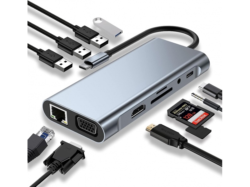 Hub USB-C 11 en 1 Estacion de Acoplamiento Multipuerto - HUB-11IN1