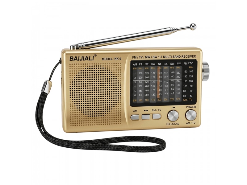 Radio kk9 color oro con AM y FM lleva 2 pilas AA (NO INCLUIDAS) estilo bolsillo