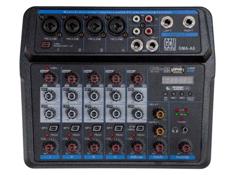 Mixer/Consola 6 canales + alimentacion por USB - GMA-A6 GCM DJ LINE